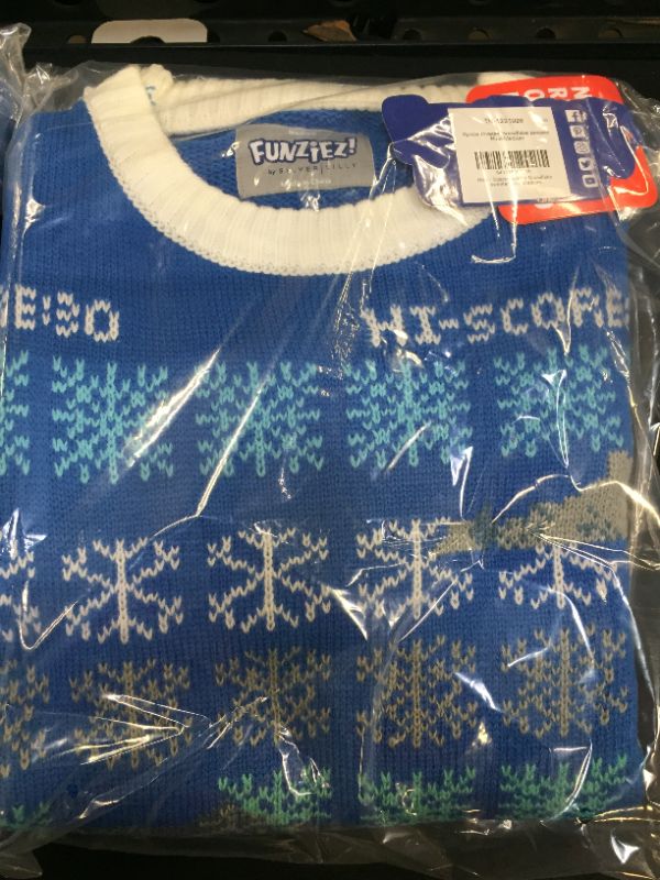Photo 1 of FUNZIEZ! Ugly Christmas Sweater Space Invader Long Sleeve Novelty Costume Blue - Medium 2 Pack