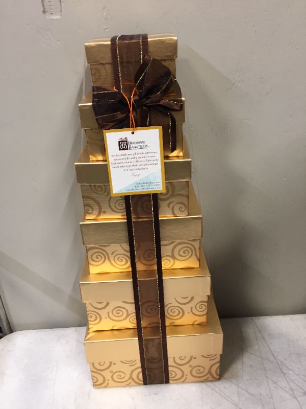 Photo 2 of Deluxe Festive Gift Tower (6 Box Set with Decorative Ribbon) – Perfect Birthday, Corporate, Get Well, Thank You, or Any Holiday Occasion – Gourmet Baskets Food Gifts
exp 2/4/2022