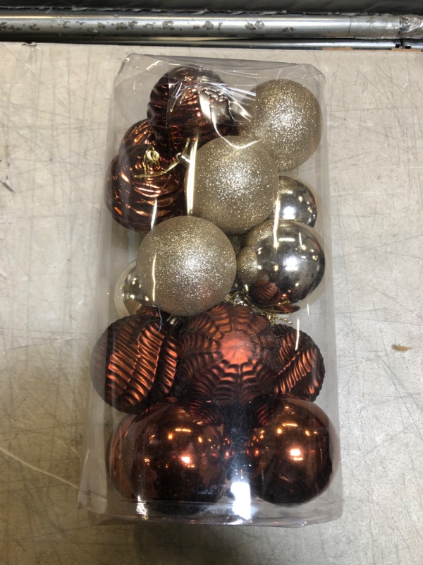 Photo 2 of XmasExp 20ct Christmas Balls Ornaments - Shatterproof Large Hanging Ball Decorative Xmas Balls for Holiday Wedding Party Xmas Tree Decoration(3.15"/80mm, Brown and Champagne)
