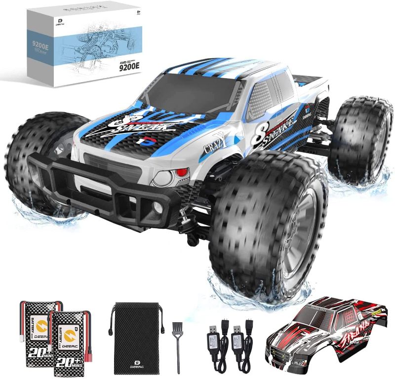 Photo 1 of DEERC 9200E Large Hobby RC Cars, 48 KM/H 1:10 Scale Fast High Speed Remote Control Car for Adult Boy,Extra Shell 4WD 2.4GHz Off Road Monster RC Truck Toy All Terrain Racing,2 Batteries for 40 Min Play
