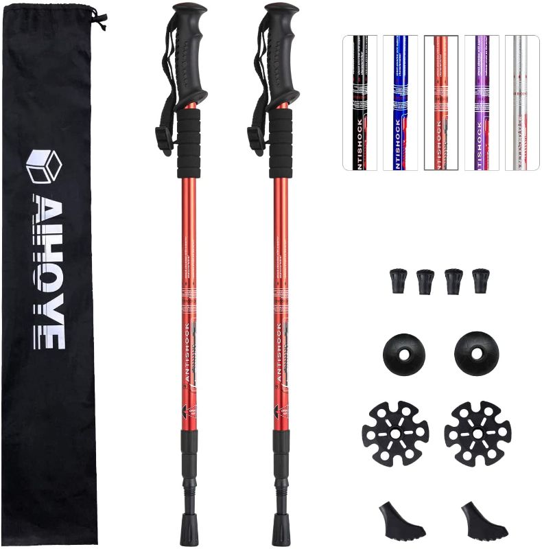 Photo 1 of Aihoye Hiking Trekking Poles, 2 Pack Collapsible,Lightweight, Anti Shock, Hiking or Walking Sticks,Adjustable Hiking Pole for Men and Women, with 10 Replacement Tips
