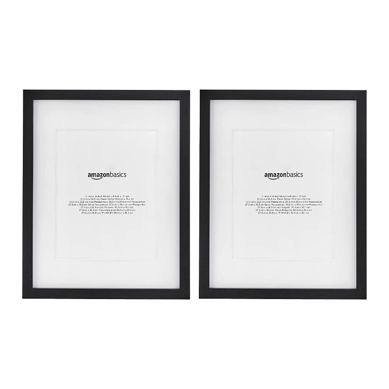 Photo 1 of Amazon Basics 11" x 14" Photo Picture Frame or 8" x 10" with Mat - Black, 2-Pack
