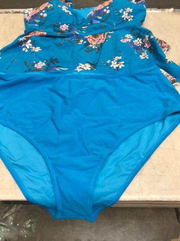 Photo 2 of Blue Floral High Waisted Plus Size Tankini 2X