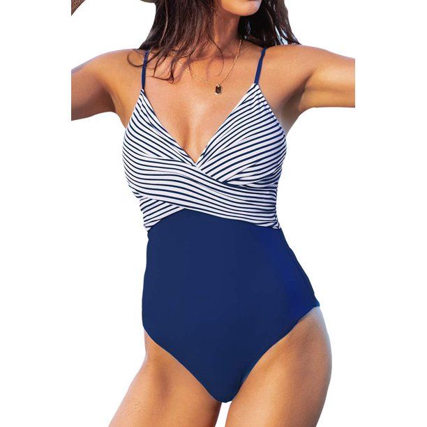 Photo 1 of Blue And Stripe One Piece Swimsuit LARGE