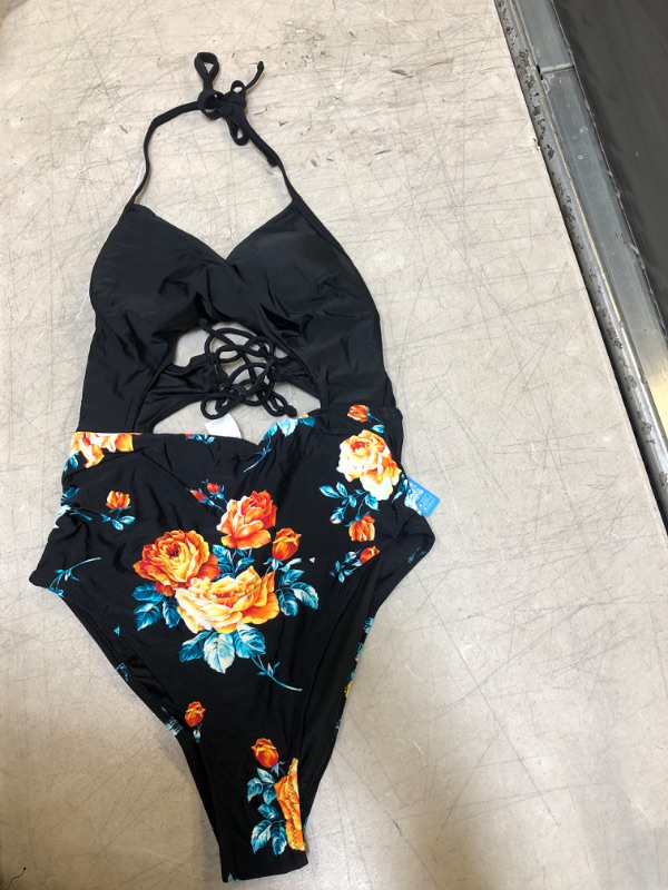 Photo 4 of Cara Textured Button Front Bikini. XS
Black Floral Print Halter One Piece Swimsuit. Large

