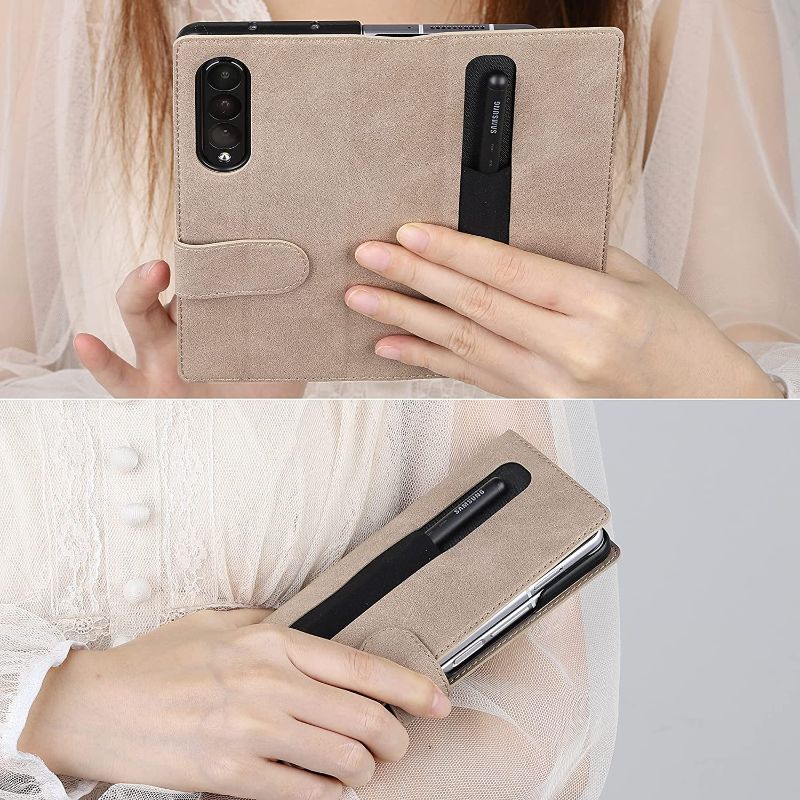 Photo 1 of Feitenn for Galaxy Z Fold 3 5G Case with S Pen Holder, for Men/Women ,Multifunctional Shockproof Flip Folio Protective Phone Case for Galaxy Z Fold 3 2021 (Brown)
