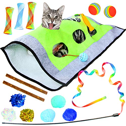 Photo 1 of  Youngever 15 Cat Toys Kitten Toys Assortments, Cat Crinkle Play Mat, Cat Teaser Wand Interactive Toys Cat Springs, Crinkle Balls for Cat, Puppy, Kitty, Kitten
