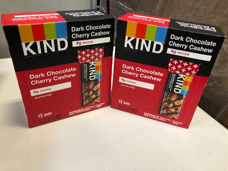 Photo 1 of  KIND Bars, Dark Chocolate Cherry Cashew + Antioxidants, Gluten Free, 1.4 Ounce (24Count) exp 04-2022
