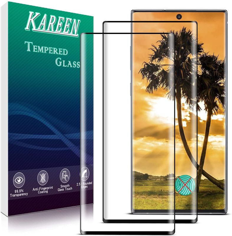 Photo 1 of [2 Pack] KAREEN Tempered Glass For Samsung Galaxy Note 10 Plus Screen Protector, Unsupport Fingerprint, 3D Curved Full Coverage, 9H Hardness, Anti-Scratch, Dot Matrix, Full Glue, Bubble Free, Touch Sensitive
