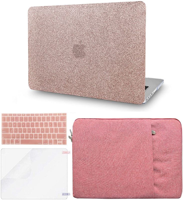 Photo 1 of KEC Laptop Case for MacBook Air 13" Retina w/ Keyboard Cover + Sleeve + Screen Protector (4 in 1 Bundle) Plastic Hard Shell Case A1466/A1369 (Rose Gold Sparkling)
