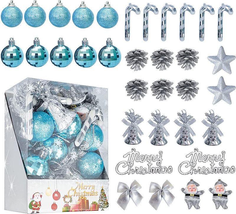 Photo 1 of 32 Pack Christmas Balls Ornaments- 1.57" Small Shatterproof Blue Christmas Balls for Christams Tree Decorations with Hanging Loop for Holiday Wedding Party Deocation(Blue & Sliver)
