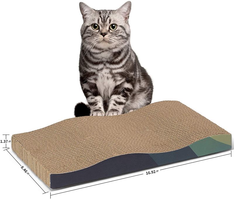 Photo 1 of  Cat Scratcher Cardboard Cat Scratch Pad Cat Scratching Pad with Premium Scratch Textures Design Wave Curved Shape Durable Reversible Cardboard Cat Toys