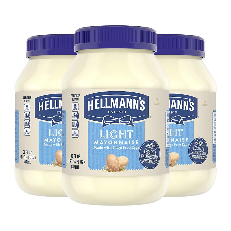 Photo 1 of Hellmann's Mayonnaise For a Creamy Condiment for Sandwiches and Simple Meals Light Mayo Made With 100% Cage-Free Eggs 30 oz Pack of 3 FRESHEST BY 12/22/2021
