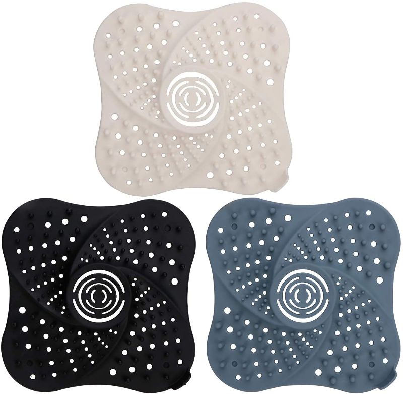 Photo 1 of Bathroom Hair Catcher (3 Pack), Spiral Design Drain Hair Catcher, Strong Suction Cups Bathtub Drain Protector, Silicone Sink Drain Protector (Black) 3 PACKS OF 3=9 DRAIN HAIR CATCHERS TOTAL
