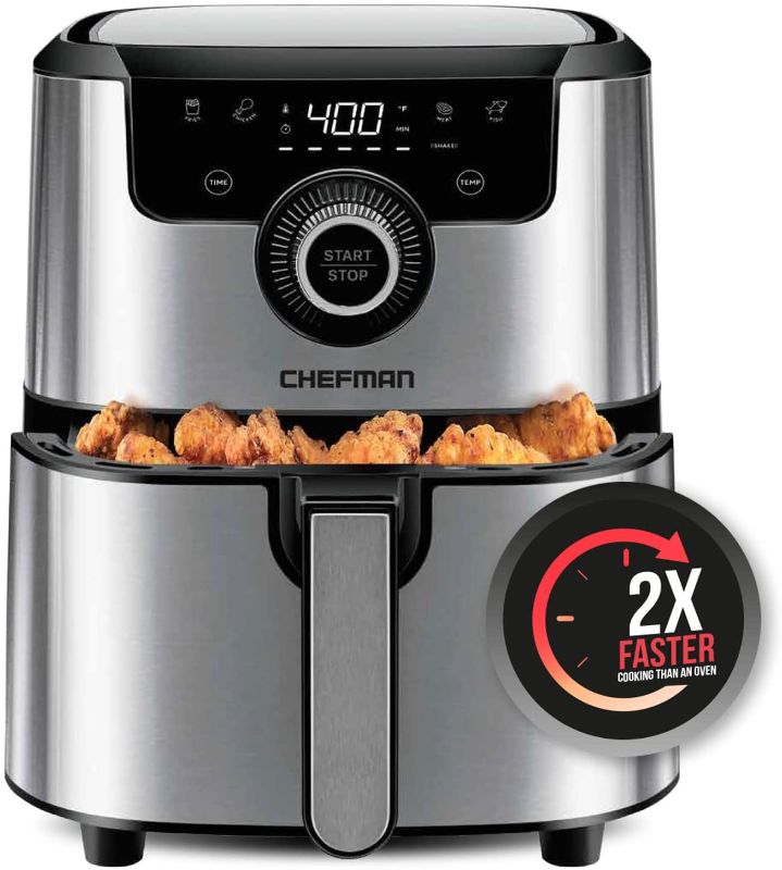 Photo 1 of CHEFMAN Air Fryer Healthy Cooking, 4.5 Qt,User Friendly and Dual Control Temperature, Nonstick Stainless Steel, Dishwasher Safe Basket, w/ 60 Minute Timer & Auto Shutoff
