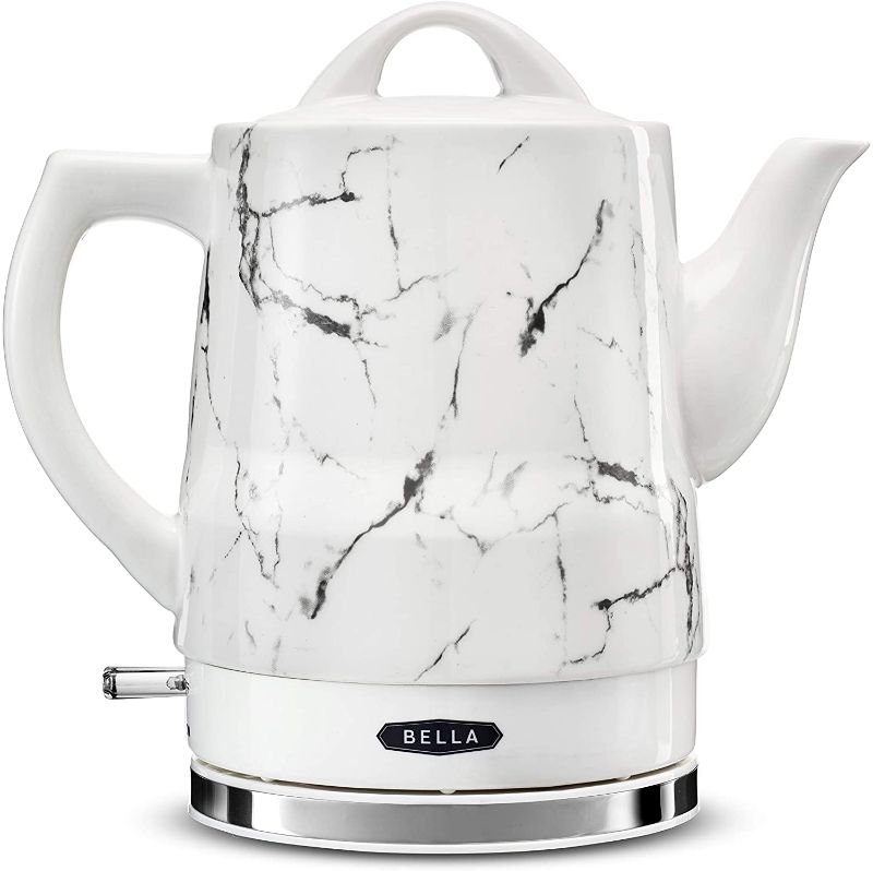 Photo 1 of BELLA 1.5 Liter Electric Ceramic Tea Kettle with Boil Dry Protection & Detachable Swivel Base, White Marble, Model 14743
