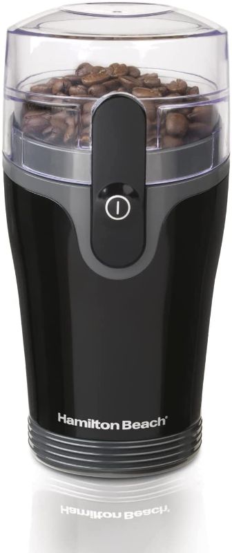 Photo 1 of Hamilton Beach Fresh Grind Electric Coffee Grinder for Beans, Spices and More, Stainless Steel Blades, Removable Chamber, Makes up to 12 Cups, Black
