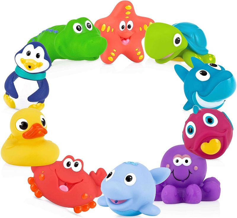 Photo 1 of Nuby 10 Count (Pack of 1) Little Squirts Fun Bath Toys, Assorted Characters

