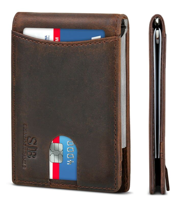 Photo 1 of SERMAN BRANDS- RFID Blocking Genuine Leather Thin Minimalist Front Pocket Wallet
