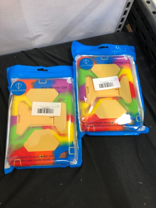 Photo 2 of iPad Mini Case, iPad Mini 2 Case, iPad Mini 3 Case.iPad Mini has Three Layers of Armor Protection with Shock-Proof and Fall-Proof Function, and it has an Adjustable Bracket (Rainbow/Yellow) - 2 pack 
