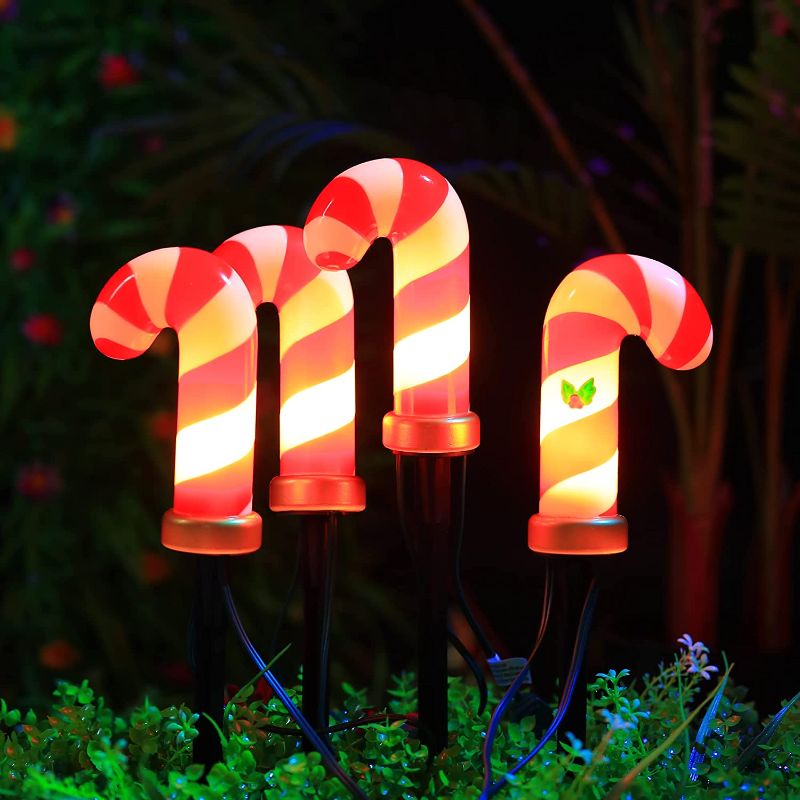 Photo 1 of HAYATA Christmas Pathway Lights - 4 Candy Cane Stakes Light End-connectable - Fairy Christmas Lighting for Outdoor Yard Driveway Sidewalk Walkway Landscape Decorations
