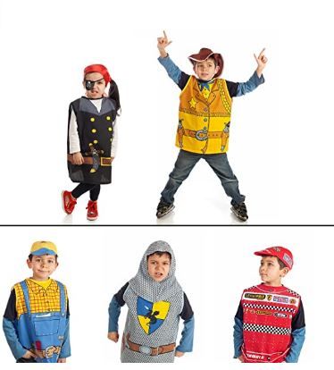 Photo 1 of IQ Toys Boys and Girls Costumes Dress Up costumes play Set - 11 Pc Pretend Set for Kids Comes with Car Racer, Knight, Cowboy, Construction Worker, and Pirate Costume SIZE Product Dimensions  16.1 x 12.5 x 4.7 inches
