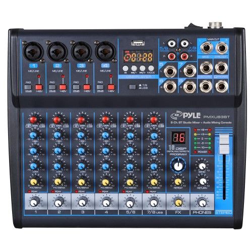 Photo 1 of Professional Audio Mixer Sound Board Console Desk System Interface 8 Channel Digital USB Bluetooth MP3 Computer Input 48V Phantom Power Stereo DJ Studio FX 16Bit DSP Processor Pyle PMXU83BT, Black
