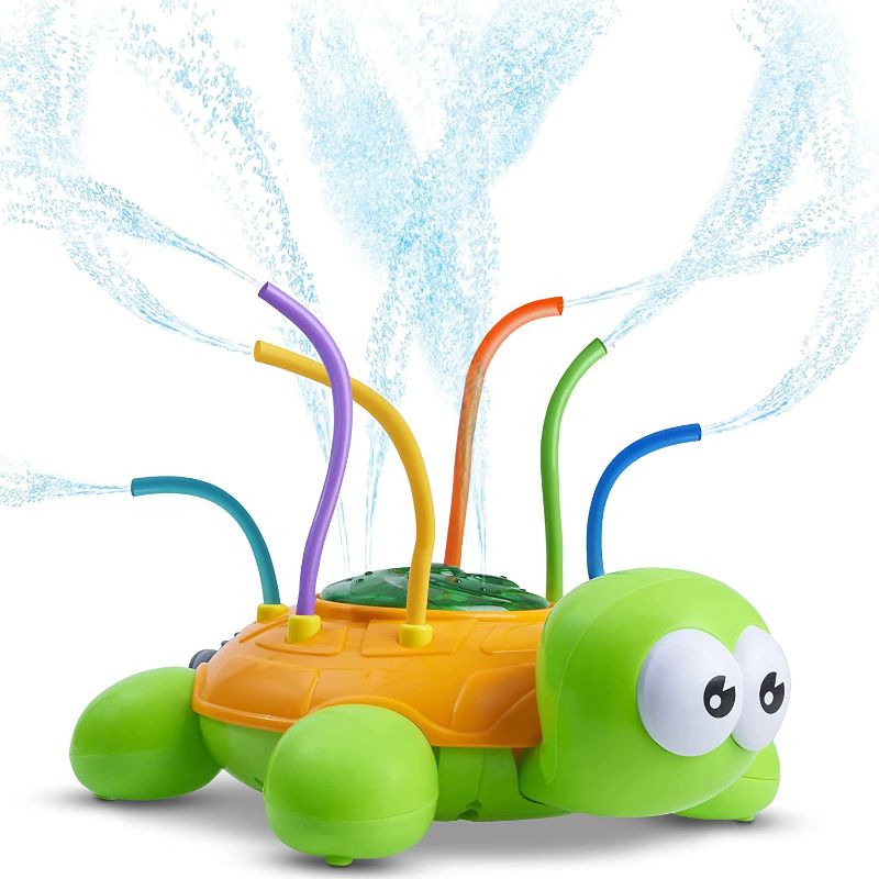 Photo 1 of Chuchik Outdoor Water Spray Sprinkler for Kids and Toddlers - Backyard Spinning Turtle Sprinkler Toy w/ Wiggle Tubes - Splashing Fun for Summer Days - Sprays Up to 8ft High - Attaches to Garden Hose
