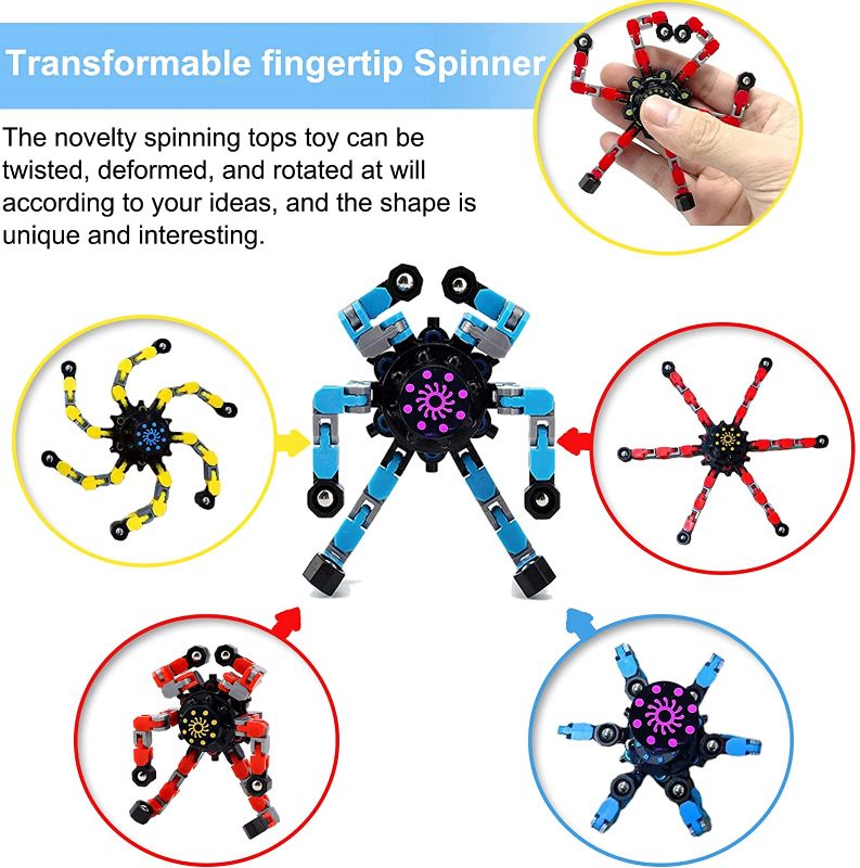 Photo 1 of Funny Transformable Fidget Spinner Toys, Sensory Transformable Fingertip Spinner Toy, Deformable Chain Fingertip Gyro Top Mechanical Spiral, Novelty Stress Relief Gifts for Kids Adult (3 Pack)
