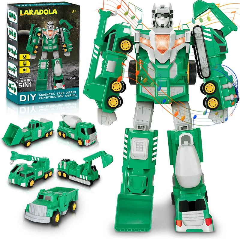 Photo 1 of Laradola Toys for 3 4 5 6 7 8 Year Old Boys - Construction Transform Robot Kids Toys Cars | STEM Building Toddler Toys for Kids Ages 4-8 | 5 in 1 Construction Toys Birthday Gifts for Boys Girls Kids
