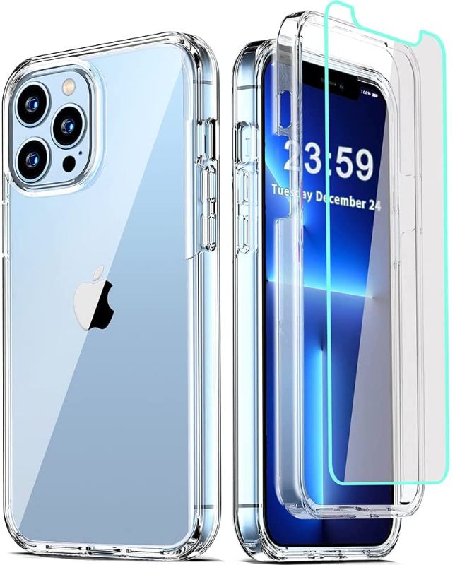 Photo 1 of 2 pack - COOLQO Compatible for iPhone 13 Pro Max Case 6.7 Inch, with [2 x Tempered Glass Screen Protector] Clear 360 Full Body Protective Coverage Silicone 14 ft Military Grade Shockproof Phone Cover