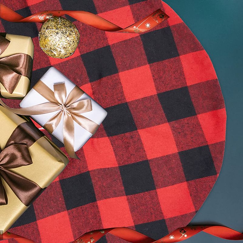 Photo 1 of 2 pack -Christmas Tree Skirt Decoration 15" Mini Black and Red Buffalo Plaid Xmas Tree Skirt Deco for Merry Christmas Party Holiday Deco