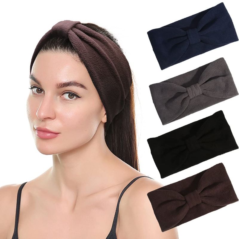 Photo 1 of 2 pack - Boho Wide Headbands Women Warm Cloth Bandana Solid Color Thick Turban Fashion Head Band Hair Black Grey Browm Guniang
