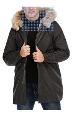 Photo 1 of TIENFOOK Men Parka Jacket Winter Coat with Drawstring Waist Thicken Fur Hood Lined Warm Detachable Design Outwear Jacket olive color size small