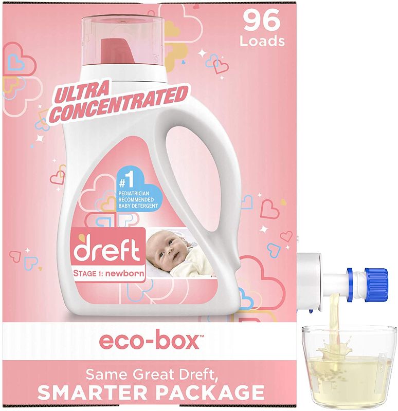 Photo 1 of Dreft Stage 1: Baby Liquid Laundry Detergent Soap Eco-Box, Natural for Newborn, or Infant, Ultra Concentrated HE, 96 Loads - Unscented and Hypoallergenic for Sensitive Skin
