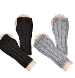 Photo 1 of 2 pack - Loritta 2 Pairs Womens Fingerless Gloves Winter Warm Knit Crochet Thumbhole Arm Warmers