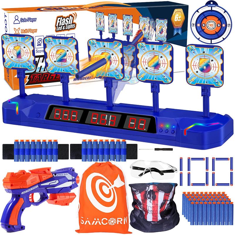 Photo 1 of Digital Shooting Targets, Electronic Scoring Targets Auto Reset 5 Shooting Targets with Paper Target for Nerf Blasters, Fun Shooting Target Toys for Age 6, 7, 8, 9, 10+ Years Old Kids, Boys & Girls