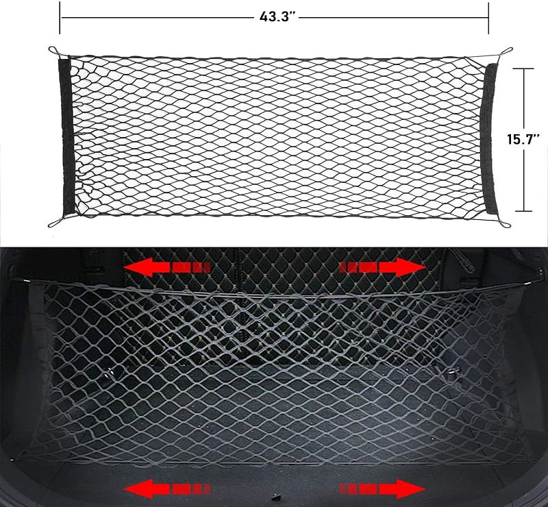 Photo 1 of Heavy Duty Cargo net for Pickup Truck Bed Accessories SUV Organizer bar Stretchable, Universal Adjustable Elastic Truck Net with Hooks, Storage Mesh Organizer Bungee for Car, SUV, Truck