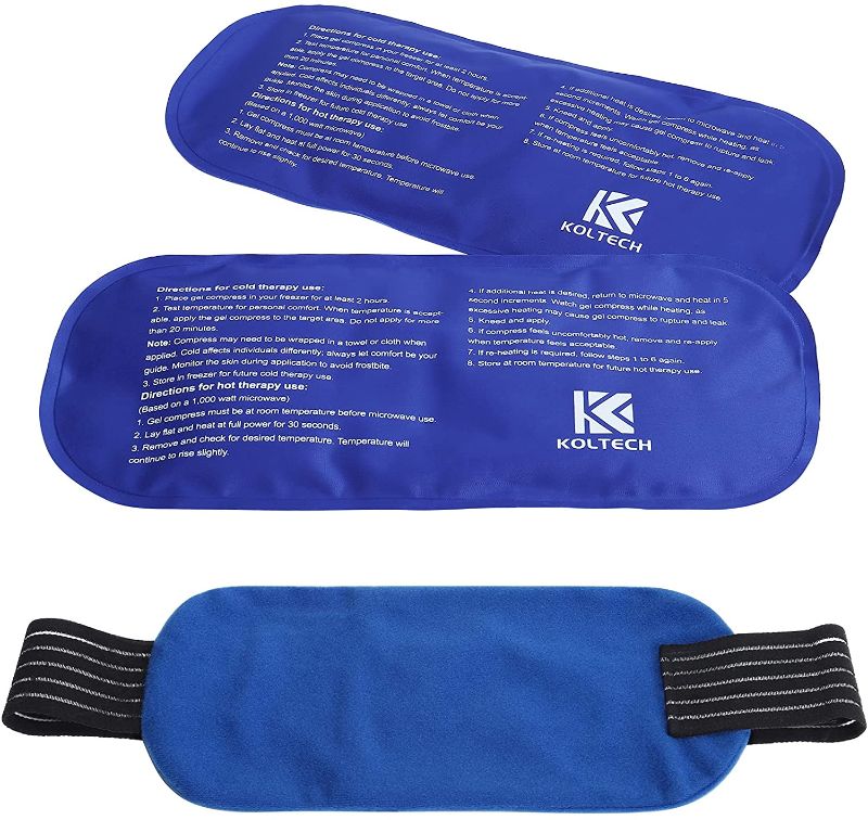 Photo 1 of 
KOLTECH 2pcs Reusable Gel Ice Packs with Wrap Hot/Cold Therapy Compress for Injuries Recovery, Pain Relief for Migraine, Neck, Elbow, Wrist, Back, Knee, Ankle
