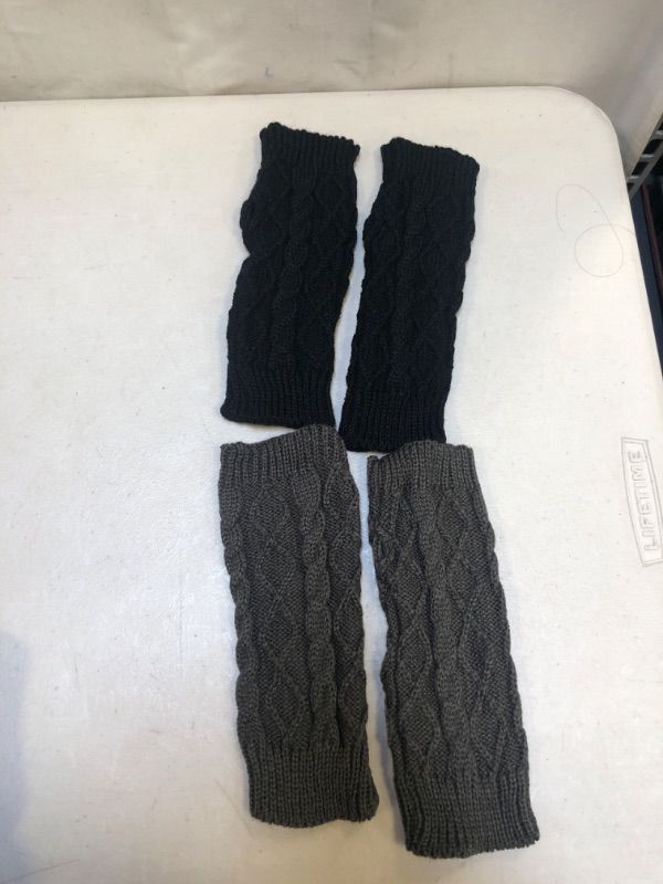 Photo 2 of 2 Pairs Womens Fingerless Gloves Winter Warm Knit Crochet Thumbhole Arm Warmer