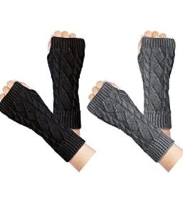 Photo 1 of 2 Pairs Womens Fingerless Gloves Winter Warm Knit Crochet Thumbhole Arm Warmers