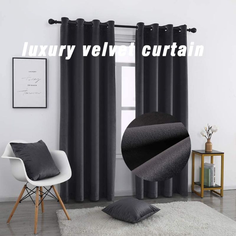 Photo 1 of WdFour Super Soft Double Layer Blackout Velvet Curtains with 2 Free Pillow Covers, 100% Light Blocking and Thermal Insulate Grommet Window Drapes for Living Room 52" x 84" Dark Grey/Gray-2 Panels
