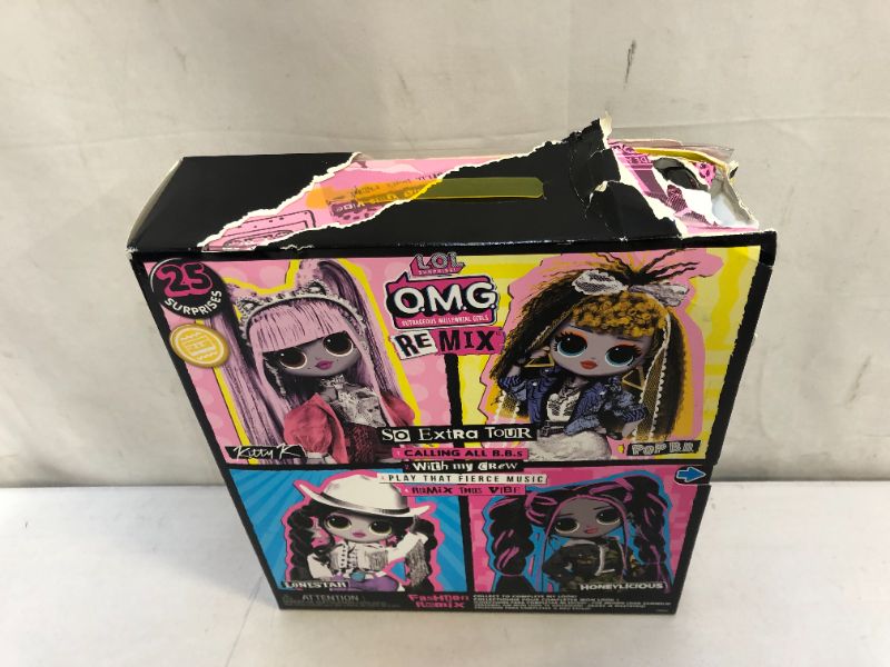 Photo 1 of LOL Surprise OMG Remix Pop B.B. Fashion Doll, Plays Music, with Extra Outfit and 25 Surprises Including Shoes, Hair Brush, Doll Stand, Magazine, and Record Player Package - for Girls Ages 4+
