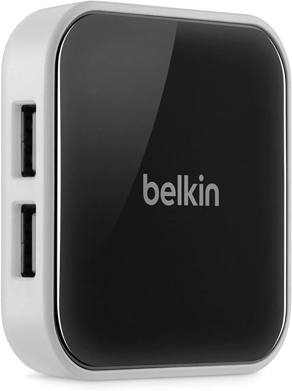 Photo 1 of Belkin 4-Port Powered Desktop USB Hub with Support for USB-A, USB 2.0, and USB 1.1, Black and White
