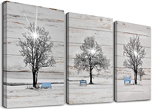 Photo 1 of Canvas Wall Art Bathroom Decor Bedroom Landscape Lager Wood Tree Painting Canvas Prints for Living Room Pictures Artwork Bathroom Wall Décor Scenery Decorative Parks Rest Blue Chair Wood Art 12"x16"x3
