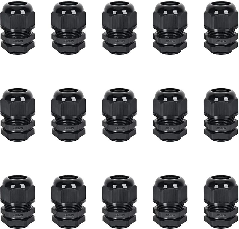 Photo 1 of 15 Pack Cable Glands NPT 3/8", Strain Relief Cord Connector Adjustable 6-10 mm Nylon Cable Gland IP68 Waterproof, UL Listed

