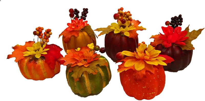 Photo 1 of Black Duck Brand Set of 6 Artificial Decorative Harvest 4" Pumpkins/Gourds Fall Halloween Decorations (Set of 6)
