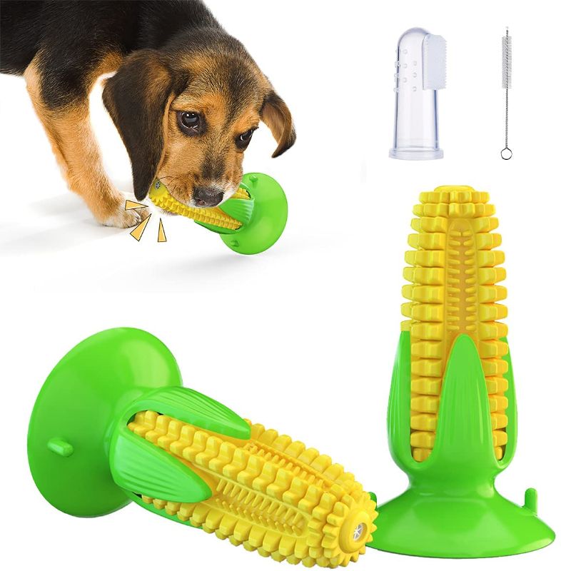 Photo 1 of Yormorr Dog Chew Toys with Suction Cup, Durable Natural Rubber Corn Stick Toy for Teeth Cleaning, Squeaky Dog Toys for Aggressive Chewers (Corn Toy)
