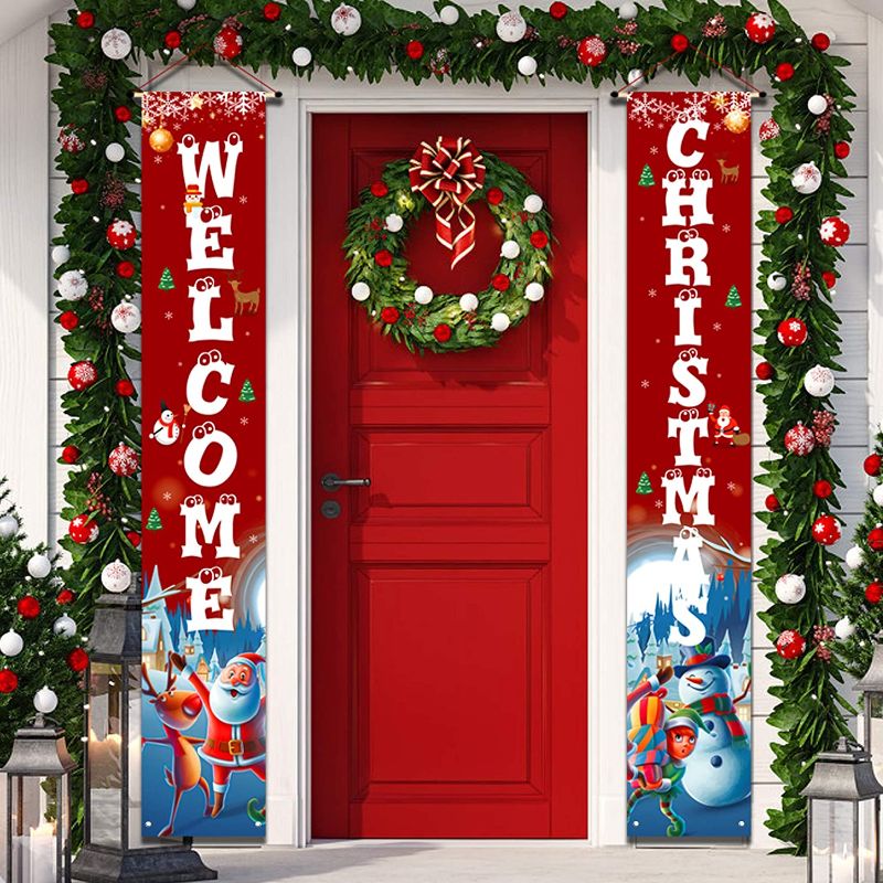 Photo 1 of                           YUFOL Red Christmas Door Decorations for Home Merry Christmas Banner,Hanging Christmas Decorations Porch Front Sign for Outdoor Welcome Christmas Banners -...
                                                                      