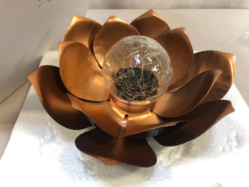 Photo 2 of --unable tested --Solar Lights Outdoor Garden Decor , Amber Crackle Globe Glass Lotus Decoration,Waterproof Gray Metal Flower Light for Patio,Lawn,Walkway,Tabletop,Ground
